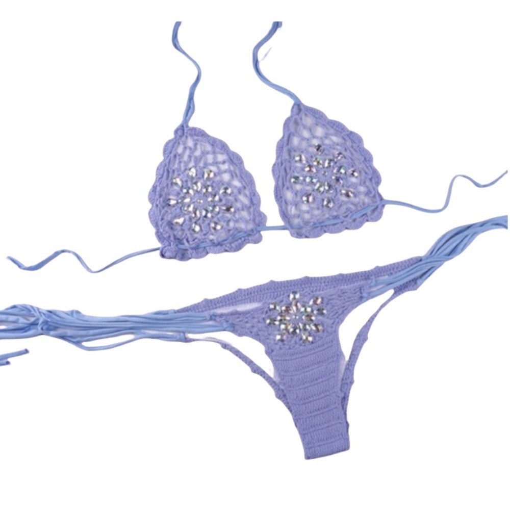 Sexy Crochet Bejeweled Bikini